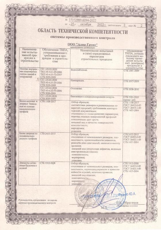 Область технической компетентности системы производственного контроля