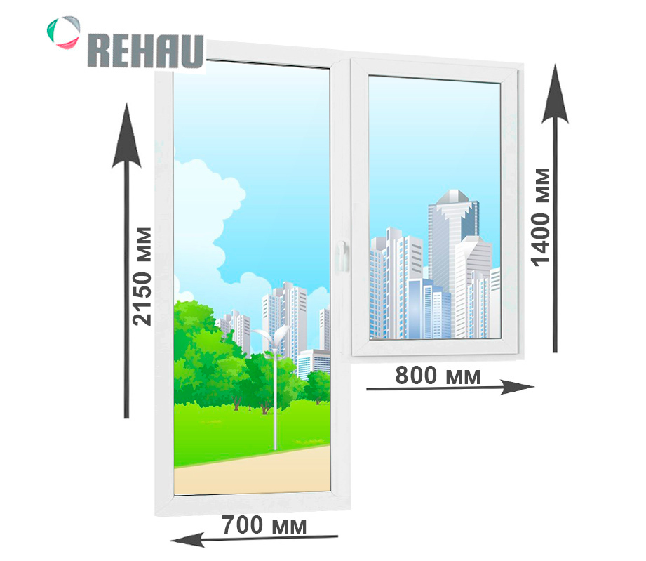 Панорамный балконный блок Rehau Blitz 2150х1500 мм. с глухим окном