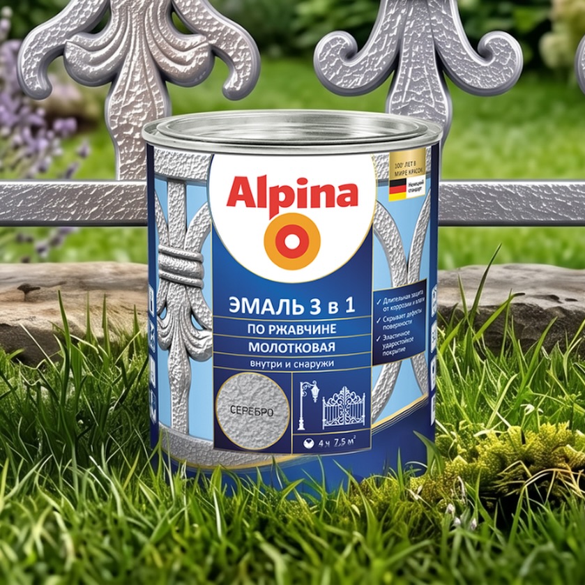 Грунт-эмаль Alpina по ржавчине 3 в 1 молотковая