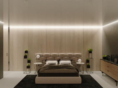 Парящий глянцевый потолок в спальне Парящий глянцевый потолок в спальне