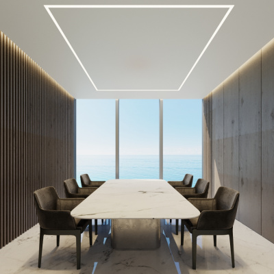 Парящий матовый потолок в комнате для деловых встреч