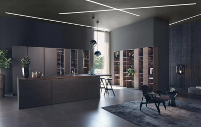 Чёрный матовый натяжной потолок со световыми линиями в гостиной Чёрный матовый натяжной потолок со световыми линиями в гостиной