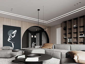 Потолок с воздушными световыми линиями для гостиной комнаты