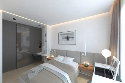 Матовый потолок с эффектом парения в спальной комнате